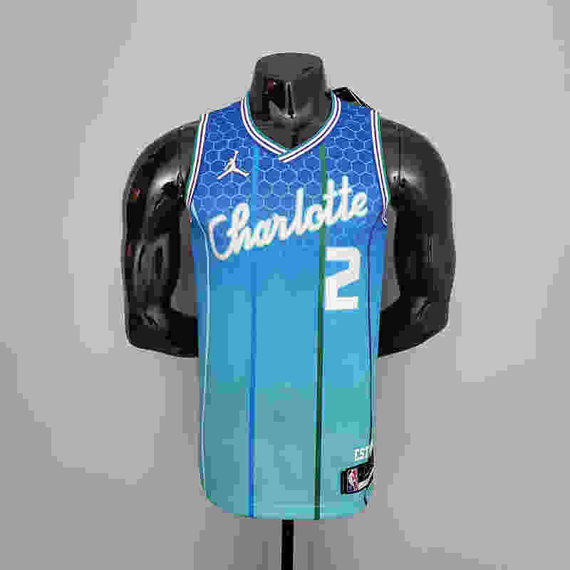 2022 BALL#2 Hornets City Edition Blue NBA Jersey S-XXL(5D1E)