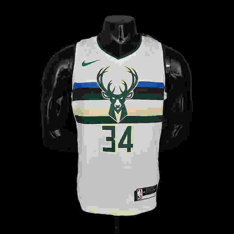 Antetokounmpo#34 Bucks Striped Off-White NBA Jersey S-2XL(ED9D)