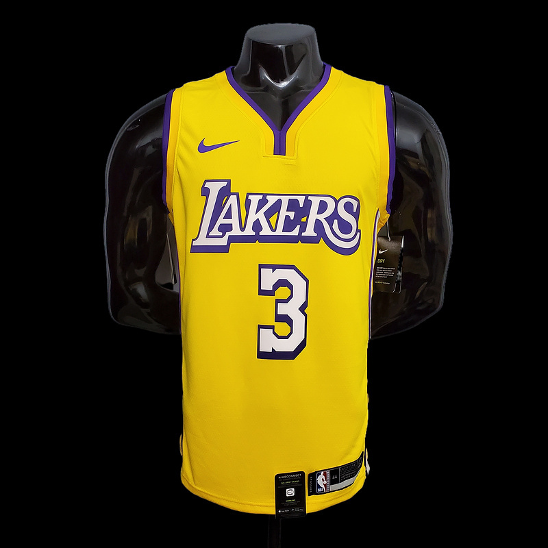 BDAVIS #3 Lakers V-neck City Edition yellow NBA jersey Size︰XS-XXL Nike connect r...(35BF)