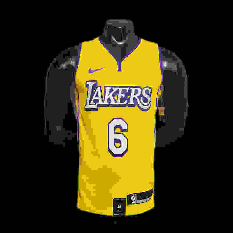 James #6 Lakers V-neck City Edition yellow NBA jersey Size︰XS-XXL Nike connect r..