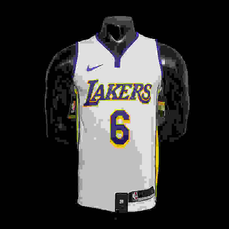 James #6 Lakers V-neck City Edition yellow NBA jersey Size︰XS-XXL Nike connect r..